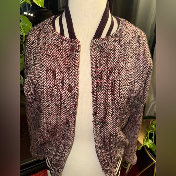 Scotch & Soda Other - Scotch & Soda Mens Herringbone Bomber Jacket - Burgundy & Cream Textured Jacket
